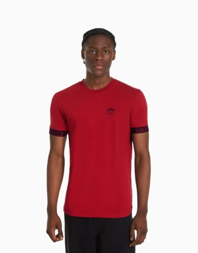 Bershka Çizgili Detaylı Kısa Kollu Muscle Fit T-shirt Erkek S Kırmızı