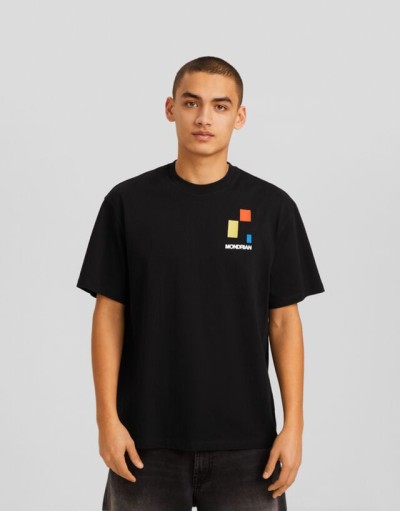 Bershka Kısa Kollu Piet Mondrian Oversize T-shirt Erkek S Siyah
