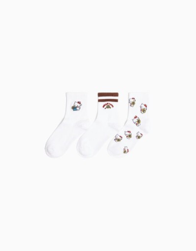 Bershka 3’lü Hello Kitty Işlemeli Çorap Paketi Kadın Beyaz