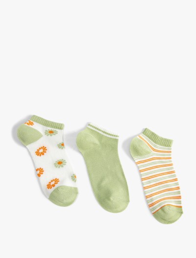 Koton Kadın Çiçekli 3’lü Patik Çorap Seti Pamuklu
