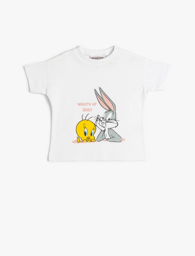 Koton Kız Bebek Tweety Ve Bugs Bunny T-shirt Lisanslı Baskılı Kısa Kollu Pamuklu