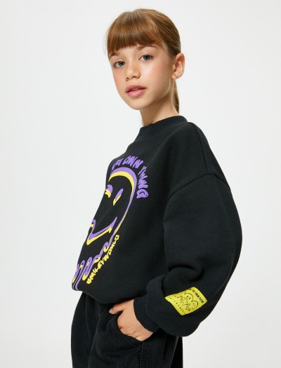 Koton Smileyworld® Sweatshirt Lisanslı Şardonlu Uzun Kollu Bisiklet Yaka