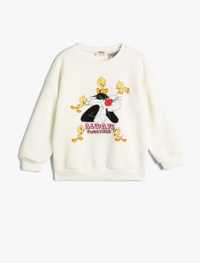 Koton Sweatshirt Looney Tunes Baskılı Lisanslı Uzun Kollu Bisiklet Yaka Şardonlu