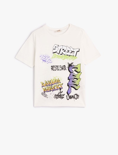 Koton T-shirt Kısa Kollu Bisiklet Yaka Grafiti Baskılı Pamuklu