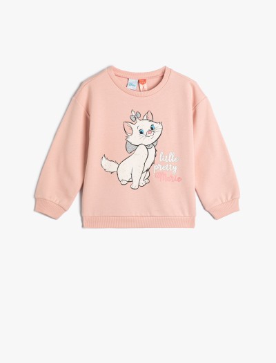 Koton Kız Bebek Marie Sweatshirt Lisanslı Uzun Kollu Bisiklet Yaka Şardonlu Pamuklu