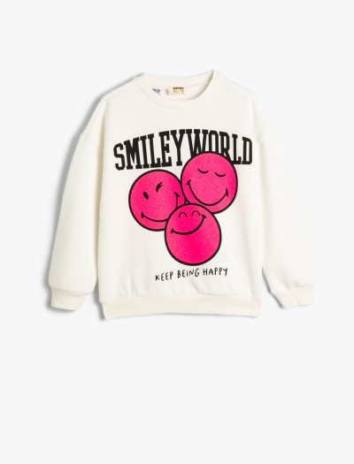 Koton Smileyworld® Sweatshirt Lisanslı Şardonlu Uzun Kollu Bisiklet Yaka