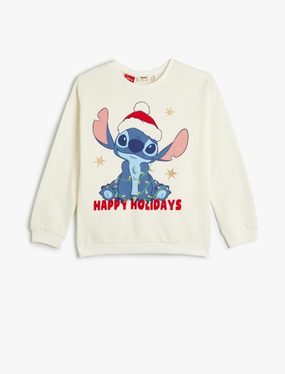 Koton Stitch Yılbaşı Sweatshirt Bisiklet Yaka Lisanslı Pamuklu Şardonlu