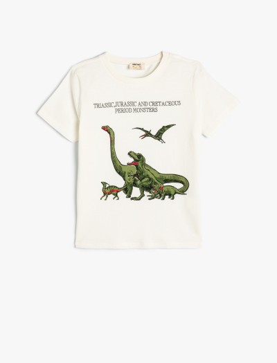 Koton Dinozorlu T-shirt Kısa Kollu Bisiklet Yaka Pamuklu