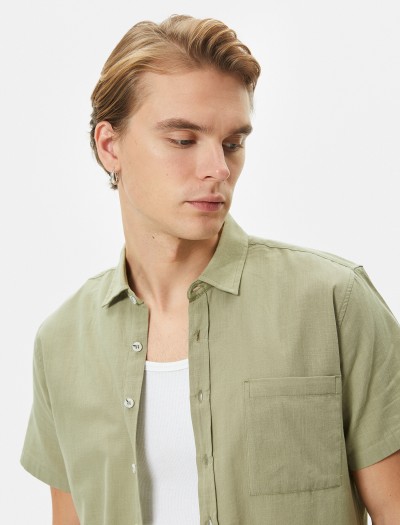 Koton Erkek Kısa Kollu Gömlek Slim Fit Klasik Yaka Düğmeli Cep Detaylı