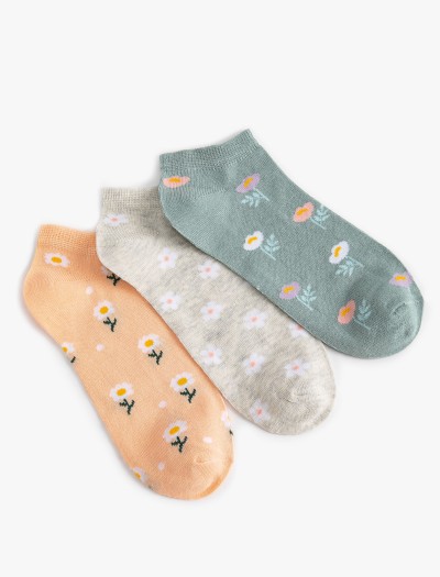 Koton Kadın Çiçekli 3’lü Patik Çorap Seti Çok Renkli