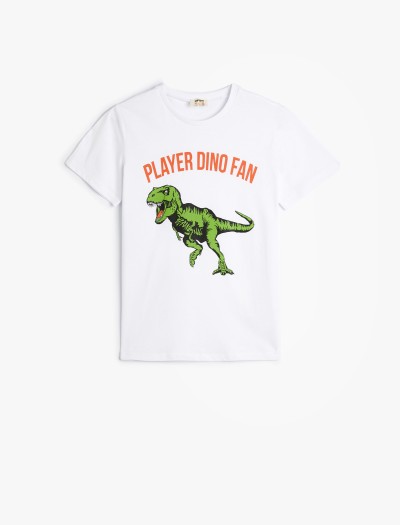 Koton Dinozorlu T-shirt Kısa Kollu Bisiklet Yaka Pamuklu