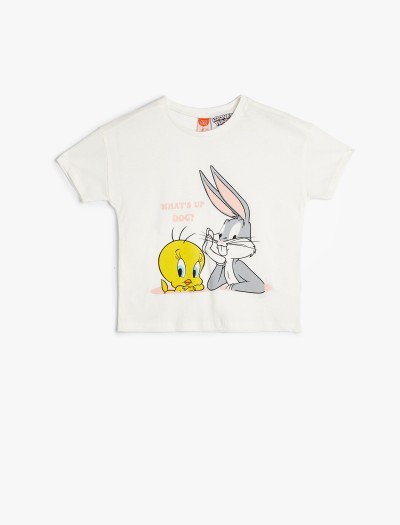 Koton Kız Bebek Tweety Ve Bugs Bunny T-shirt Lisanslı Baskılı Kısa Kollu Pamuklu