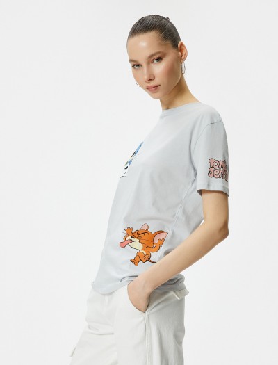 Koton Kadın Tom Ve Jerry T-shirt Lisanslı Kısa Kollu Bisiklet Yaka Pamuklu