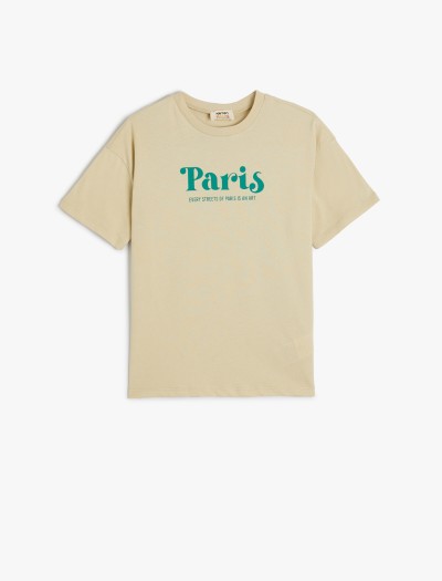 Koton T-shirt Paris Temalı Arkası Baskılı Kısa Kollu Bisiklet Yaka Pamuklu