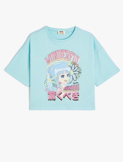 Koton Anime T-shirt Kısa Kollu Baskılı Pamuklu