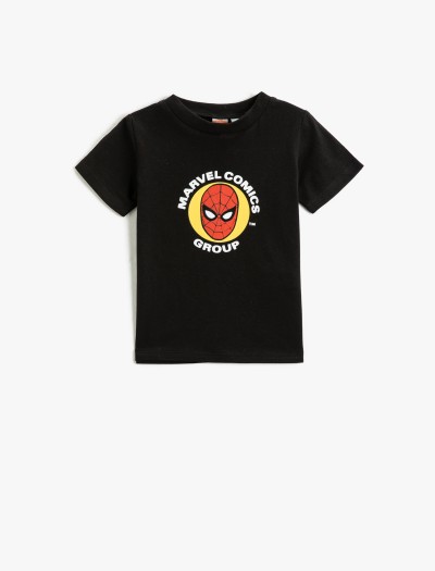 Koton Erkek Bebek Örümcek Adam T-Shirt Lisanslı Kısa Kollu Bisiklet Yaka