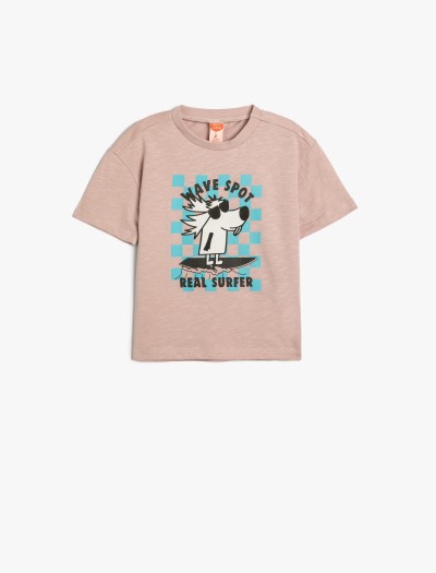 Koton Erkek Bebek T-shirt Kısa Kollu Bisiklet Yaka Köpek Baskılı Pamuklu