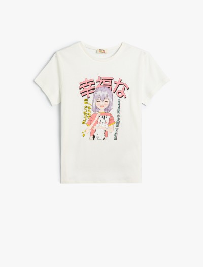 Koton Anime T-shirt Kısa Kollu Bisiklet Yaka Pamuklu