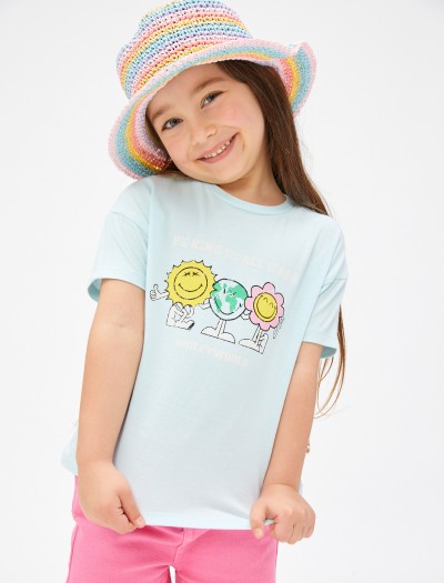 Koton Kız Bebek Smileyworld® T-shirt Lisanslı Kısa Kollu Bisiklet Yaka