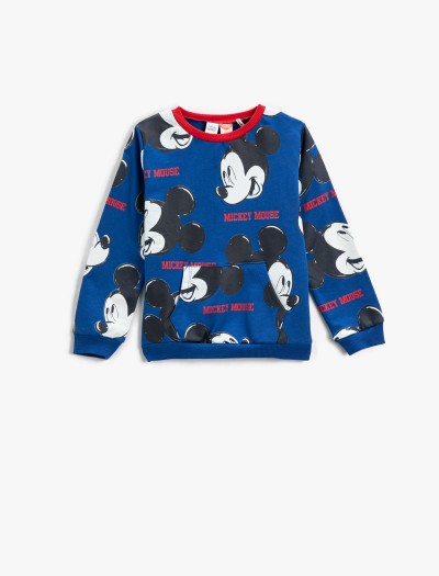 Koton Erkek Bebek Mickey Mouse Baskılı Sweatshirt Lisanslı Kanguru Cepli Uzun Kollu