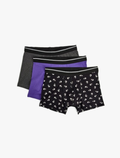 Koton Erkek 3’lü Boxer Seti Slim Fit Kuru Kafa Baskılı Pamuklu