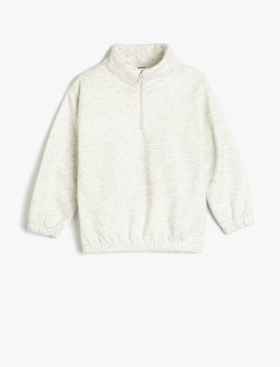 Koton Yarım Fermuar Detaylı Dik Yaka Uzun Kollu Basic Sweatshirt