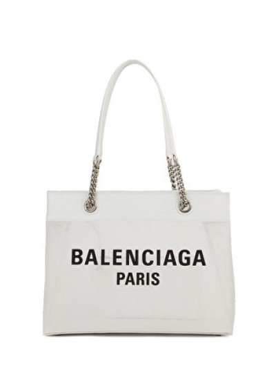 Balenciaga Kadın Beyaz Logo Detaylı Dokulu Omuz Çantası