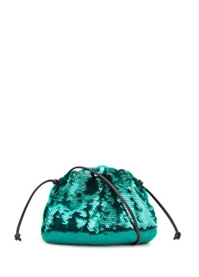 Bottega Veneta Kadın Mini Pouch Koyu Yeşil Payetli Omuz Çantası