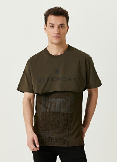 Givenchy Erkek Haki Logo Baskılı T-shirt L