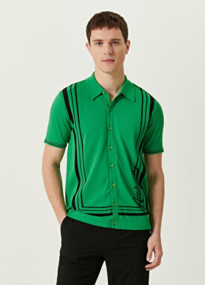Academia Erkek Yeşil Logo Şerit Detaylı Triko Gömlek