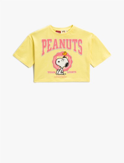 Koton Snoopy Baskılı Crop T-shirt Lisanslı Kısa Kollu Pamuklu
