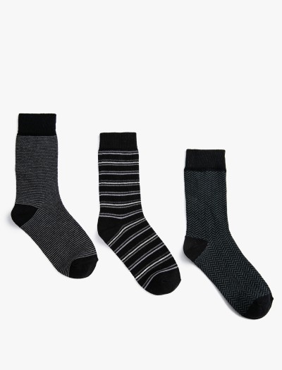 Koton Erkek Basic 3’lü Soket Çorap Seti Geometrik Desenli