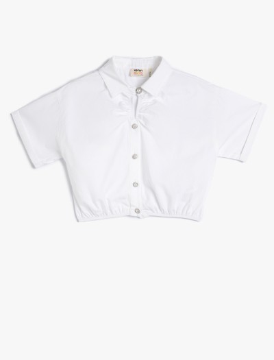 Koton Crop Gömlek Kısa Kollu İnci Düğme Detaylı Beli Lastikli Pamuklu