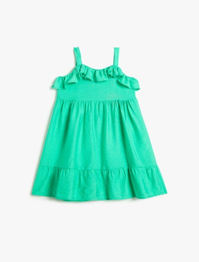 Koton Kız Bebek Fırfırlı Elbise İnce Askılı Viskon Kumaş