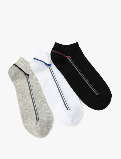 Koton Erkek Çizgili Patik Çorap Seti 3’lü Çok Renkli Pamuk Karışımlı