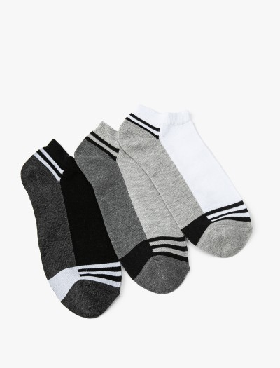 Koton Erkek Çizgili Patik Çorap Seti 3’lü Çok Renkli Pamuk Karışımlı