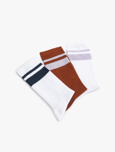 Koton Erkek 3’lü Soket Çorap Seti Çok Renkli Şerit Detaylı