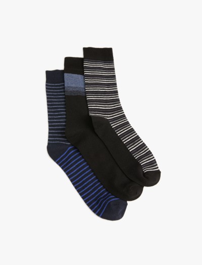 Koton Erkek Çizgili 3’lü Soket Çorap Seti Çok Renkli