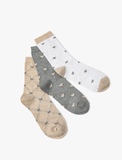 Koton Kadın 3’lü Kalpli Soket Çorap Seti Çok Renkli