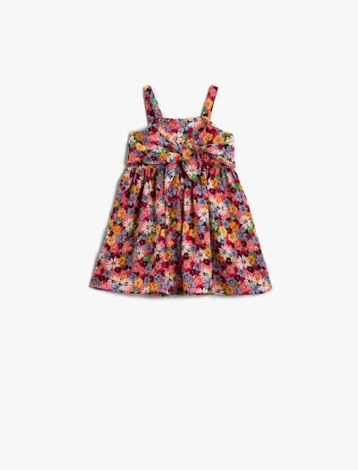 Koton Kız Bebek Elbise Çiçekli Önden Bağlama Detaylı Pamuklu