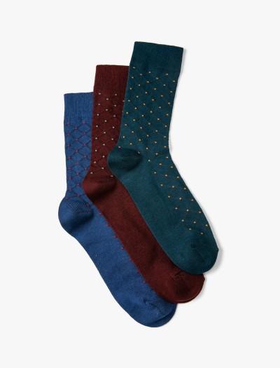 Koton Erkek 3’lü Soket Çorap Seti Geometrik Desenli Çok Renkli