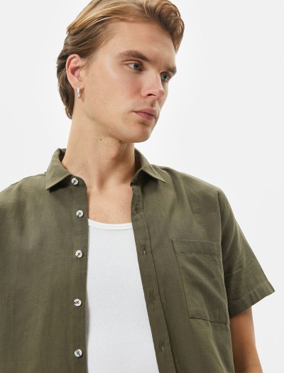 Koton Erkek Kısa Kollu Gömlek Slim Fit Klasik Yaka Düğmeli Cep Detaylı