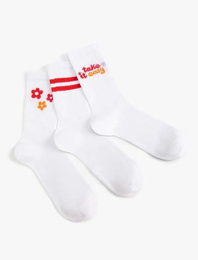 Koton Kadın Çiçekli 3’lü Soket Çorap Seti Slogan Desenli