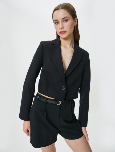 Koton Kadın Crop Blazer Ceket Düğmeli Dikiş Detaylı