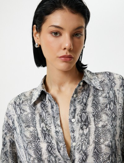 Koton Kadın Yılan Derisi Desenli Gömlek Uzun Kollu Klasik Yaka