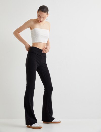 Koton Kadın İspanyol Paça Pantolon Modal Kumaş Slim Fit Standard Bel