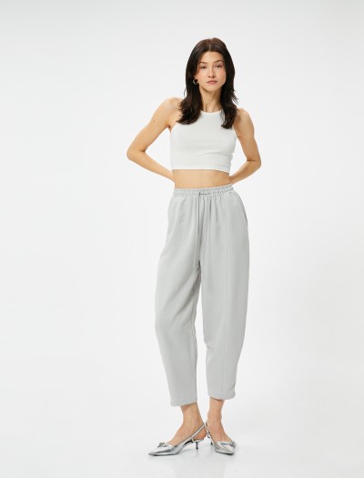 Koton Kadın Havuç Pantolon Beli Bağcıklı Normal Bel Cep Detaylı Modal