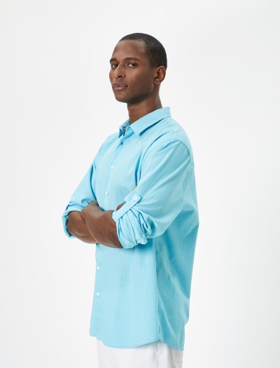 Koton Erkek Klasik Gömlek Kol Detaylı Düğmeli Uzun Kollu