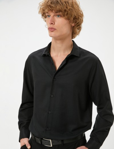 Koton Erkek Klasik Gömlek Yarım İtalyan Yaka Düğmeli Uzun Kollu