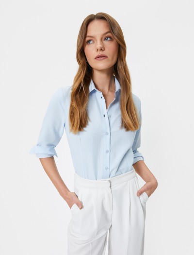 Koton Kadın Klasik Gömlek Uzun Kollu Düğmeli Slim Fit
